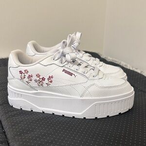 Puma Women's White Sneakers with Pink Floral Design